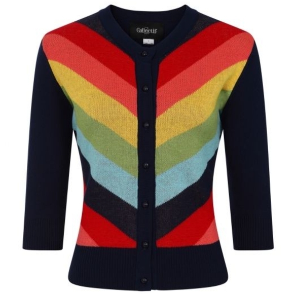 Collectif Sweaters - Collectif Rainbow Chevron Cardigan UK 10
